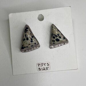New PJTS Dalmatian Jasper Artisan Sterling Studs Triangle Earrings